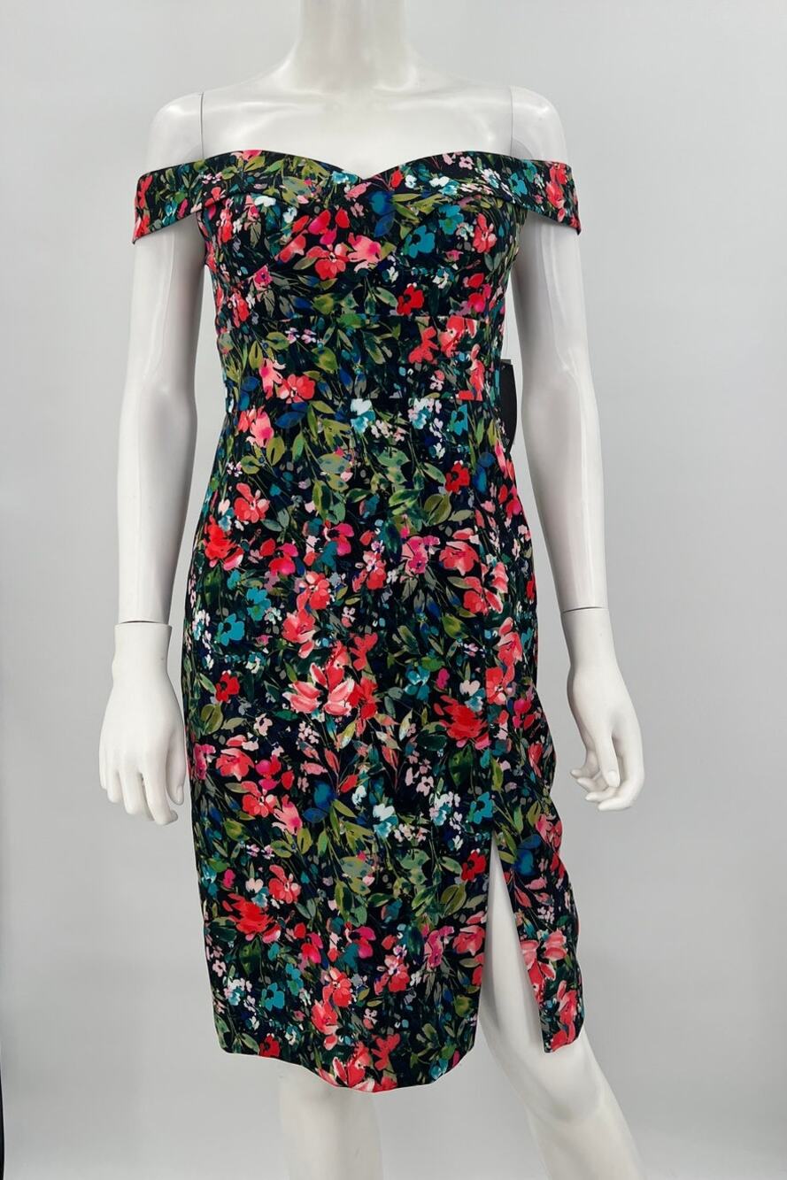 NWT Aidan Mattox Floral Off Shoulder Crepe Sheath Dress Size 4 MSRP $195